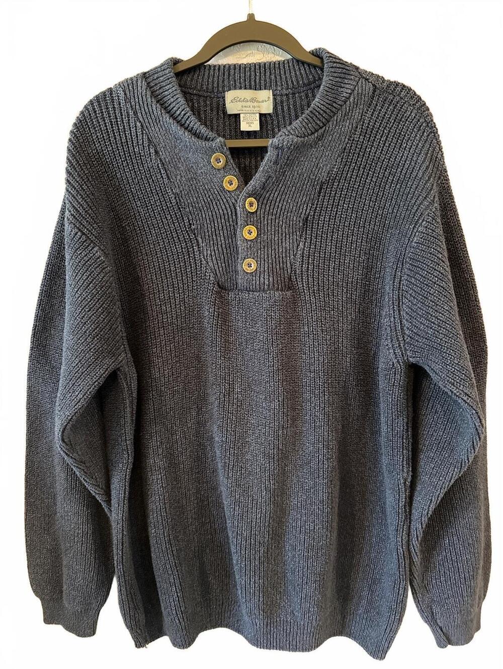 Eddie Bauer Men's XL Gray Cotton Acrylic Knit Sweater Pullover